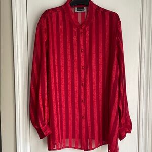 Maggie Barnes Semi-Sheer Red Striped Button-Up Blouse 20W